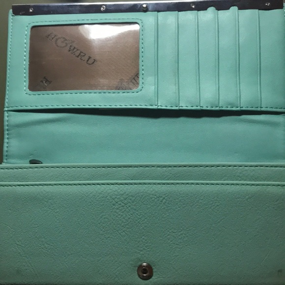 Leather Mint Golden Bow Wallet with Button Clasp - Picture 4 of 4